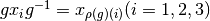 gx_ig^{-1} = x_{\rho (g)(i)}(i=1,2,3)